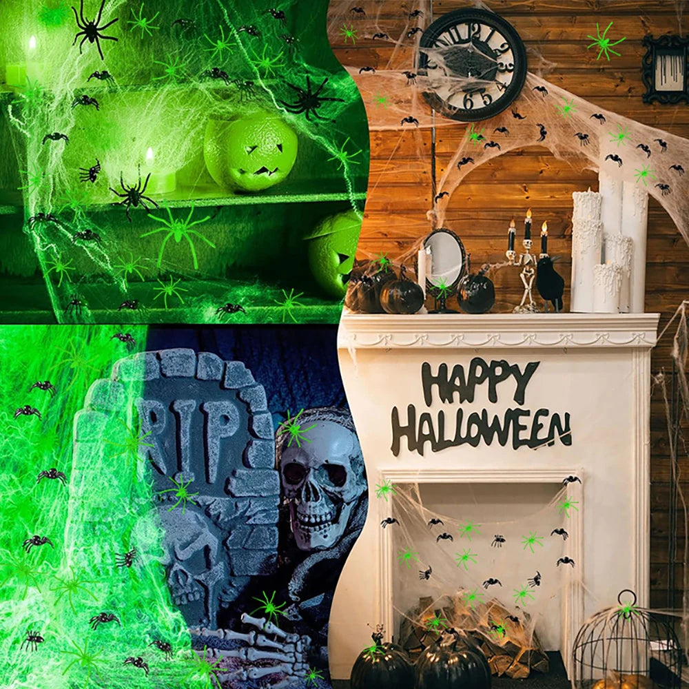 Glow-in-the-Dark Halloween Spider Webs™ | Spooky Haunted House Décor - LoftyGoods